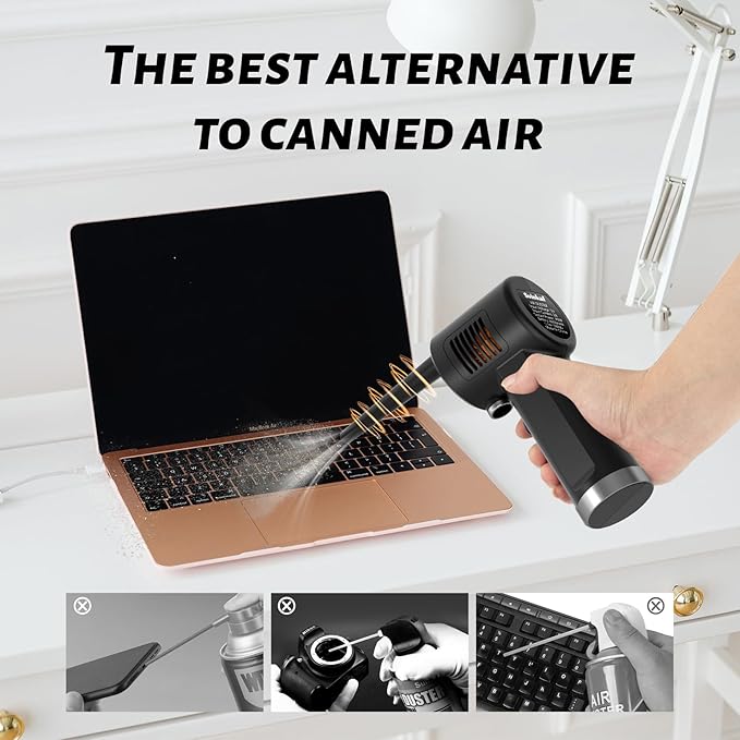 Air Duster, Handheld Cordless Air Duster, Air Blower Rechargeable, Electric Compressed air Gun Battery Operation, for Cleaning Computer Keyboard Camera Lego Toys.