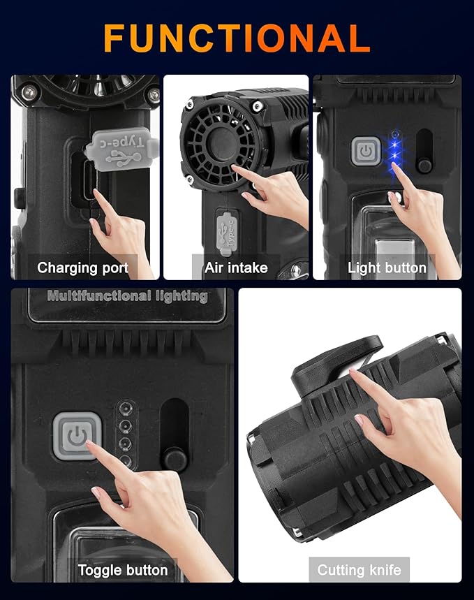 Compressed Air Duster, 2 Gear Adjustable 110000RPM Electric Air Duster with LED Light, 8000mAh Rechargeable Battery, Powerful Dusters for Cleaning Keyboard, Computer, Car, Outdoor, Air Bed