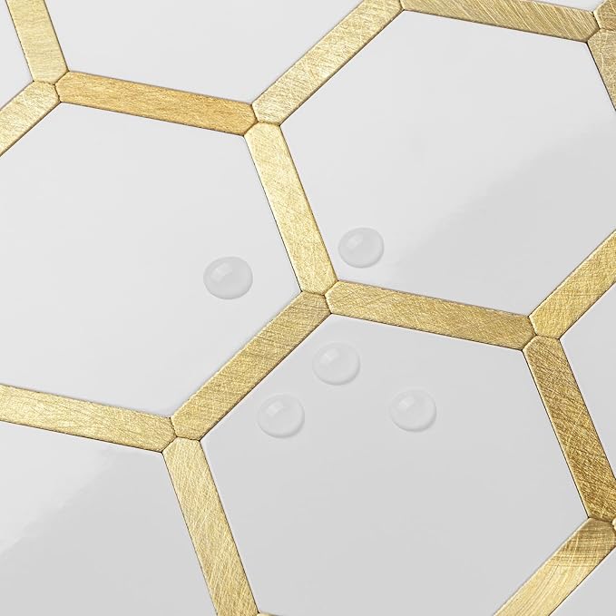 DICOFUN 10-Sheet Hexagon Peel and Stick Backsplash Tile, Polished White Tile Look Mixed Gold Kitchen Backsplash Peel and Stick Wall Tiles