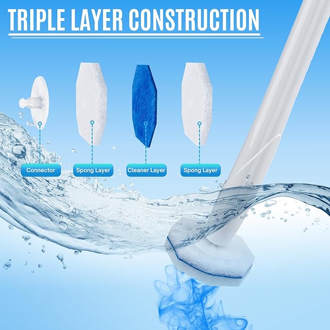 Disposable Toilet Wand Refills Compatible with Most Toilet Cleaning Scrubber, 60 Count Toilet Bowl Cleaner Brush Refill Pads