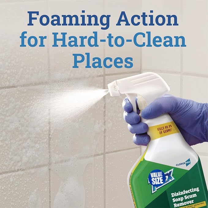 Tile Multi Surface Disinfecting Soap Scum Remover Spray, 32 Fl Oz, Kills 99.9% of Bacteria and Viruses bundled with Micro Fiber Cloth