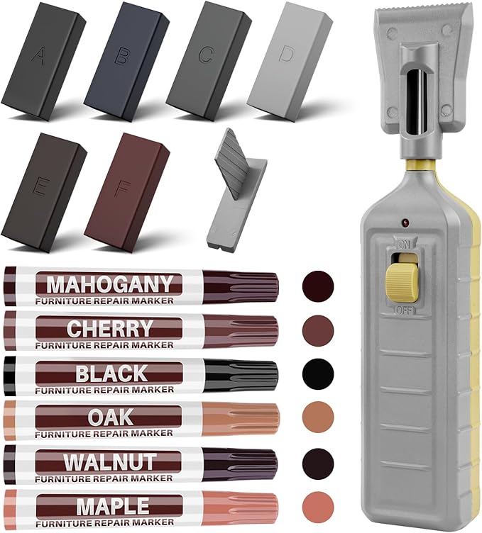 Vinyl Laminate Hardwood Floor Repair Kit - 12 Colors Hardwood Floor Wax with Wood Furniture Marker, Professional Restore Any Scratches, Stains, Cracks, Hole for Floor, Door, Cabinet