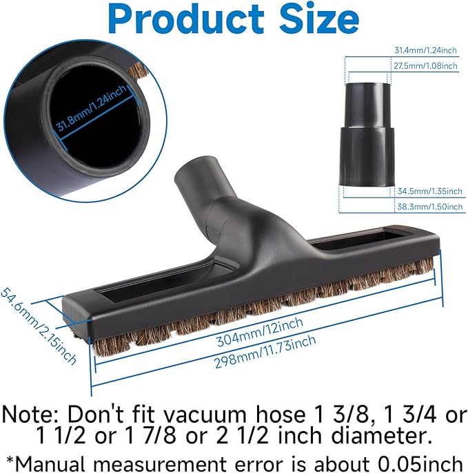 Upgraded Universal 1 1/4 inch(32mm) Vacuum attachments & brushes for Shark Vacuum brush - 360° Swivel 12” Wide Hardwood Brush & Adapter Vacuum Floor Brush with Horse Hair Attachments for Shark Vacuums