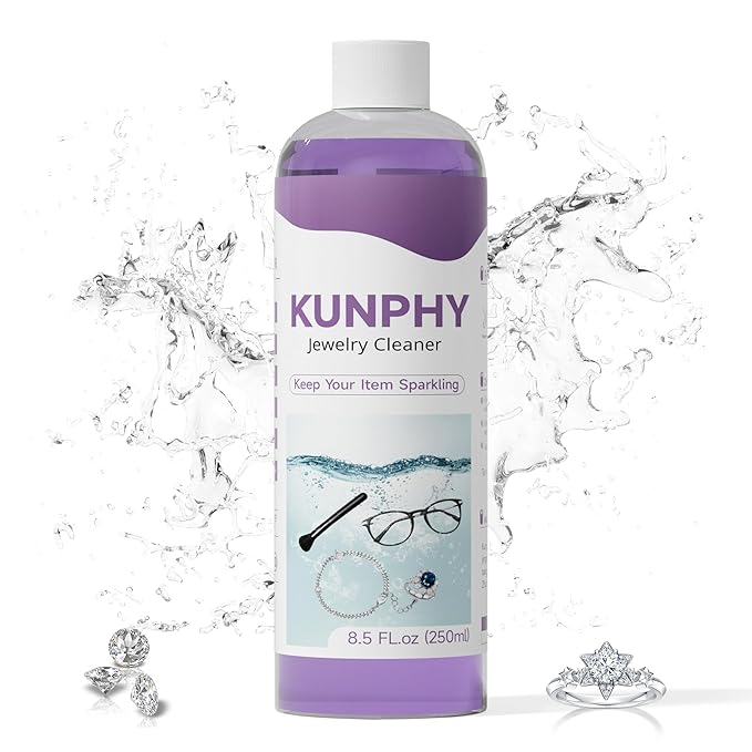 Upgraded KUNPHY Jewelry Cleaner, New Plant Formula for All Ultrasonic Cleaners, Enhanced Cleaning Effect, Multi-Purpose Glasses cleaner for Silver, Gold, Rings, Diamond and Eyeglass(8.5 oz, 250 ml)