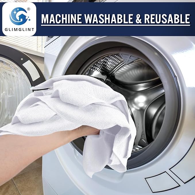 GLIMGLINT White Microfiber Cleaning Cloth,150PK Reusable Cleaning Rags,Highly Absorbent Shop Rags Bulk,All-Purpose Car Cleaning Towels for TV Screen,Kitchen,Bathroom,Restaurant,Garage, 14"X12"