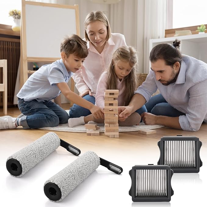 S5 Roller Brush and HEPA Vacuum Filter Replacement for Tineco Floor ONE S5, S5 Pro, S5 Pro 2, S5 Blue Smart Cordless Wet Dry Vacuum Cleaner Replacement Parts Include 2 HEPA Filters, 2 Brush Rollers