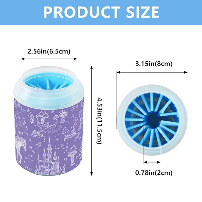 Dog Paw Cleaner Cups for Dogs Pet Foot Washer Paw Scrubber for Medium Small Large Dogs Cats Cleaning Cup Purple Unicorns Castles