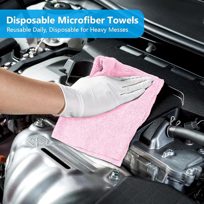 GLIMGLINT Pink Microfiber Cleaning Cloth, 100 Pack Cleaning Rags, Lint-Free, Ultra Absorbent Reusable Paper Towels for Home, Kitchen, Car, Garage or Shop, Dish Rags, 11" x 9"