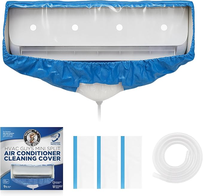 Mini Split Cleaning Bag | 360 Waterproof Design | Fits Systems 27in - 39in Long | Mini Split Cleaning Kit Includes Overspray Guards and Drain Hose