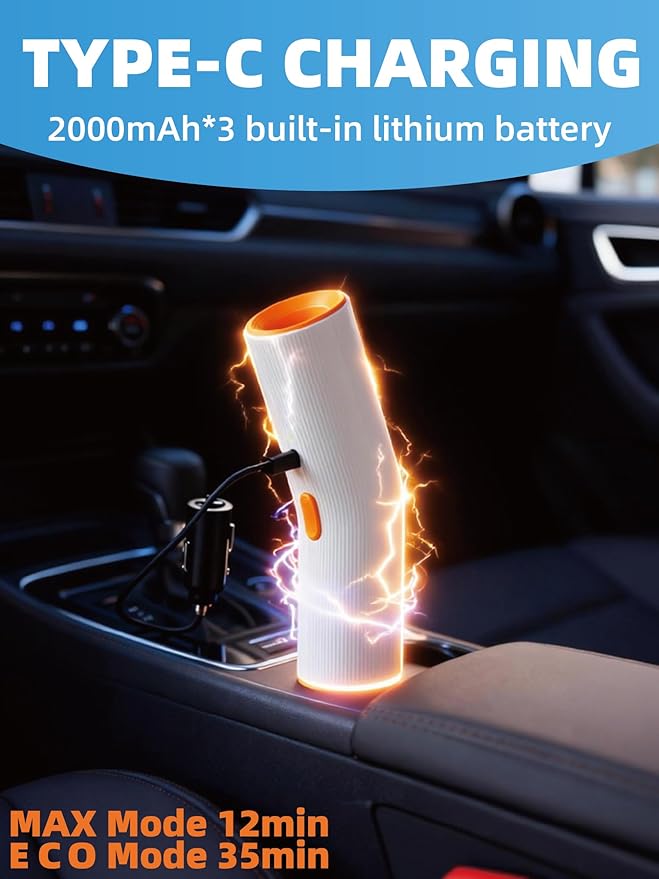 Cordless Car Vacuum, 4-in-1 Portable Mini Handheld Vacuum Cleaner with 15000pa Suction Power, 2 Suction Modes & Multi-Nozzles for Car Home Office Pet, White