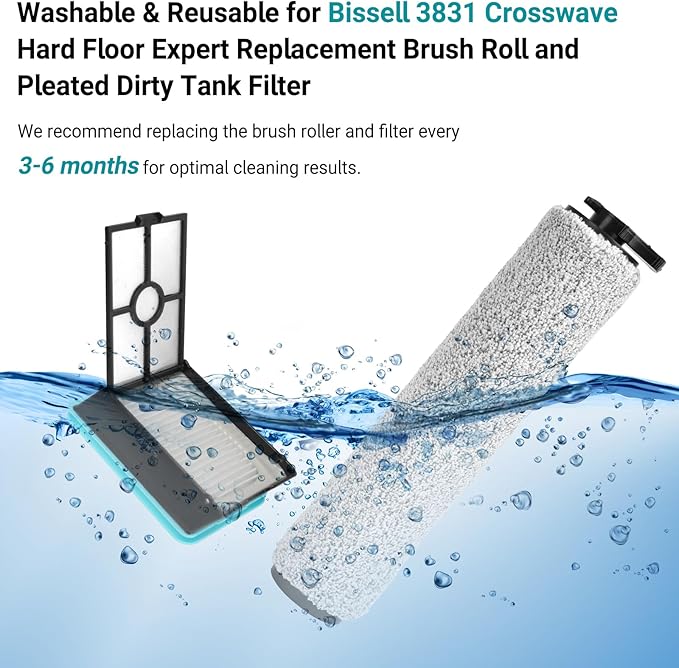 3831 Replacement Brushes and Filters for Bissell Crosswave Hard Floor Expert Vacuum 3831 HF2 3845 3847 3848, for Bissell Crosswave Replacement Parts, Accessory Kit No. B0555, 1637755, 1632973
