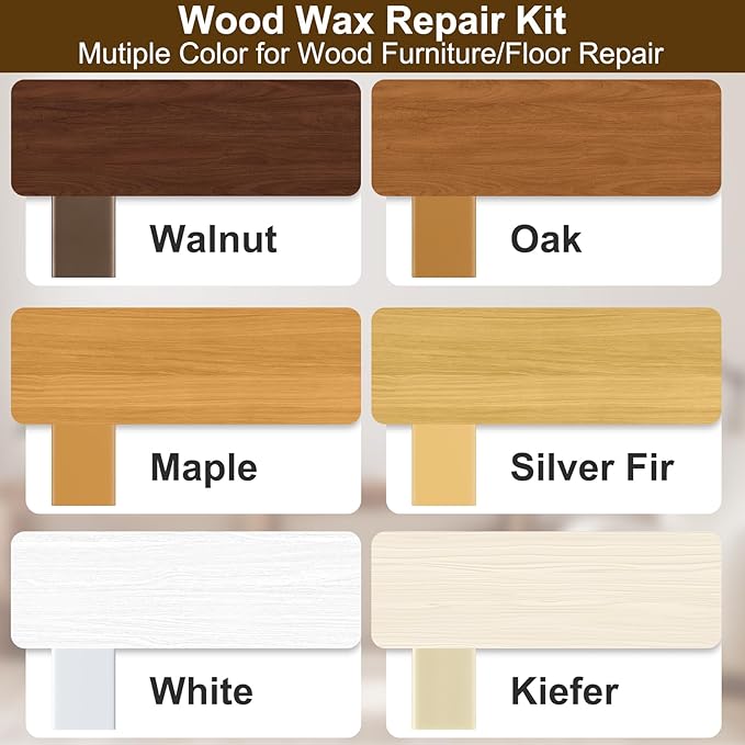 Wood Filler Sticks - 6 Colors Hardwood Floor Scratch Repair Kit, Upgrade Laminate Floor Repair Kit, vinyl wood Floor Repair Kit, Furniture Wood Crayons for Scratche Nail Holes Floors Cabinets Doors