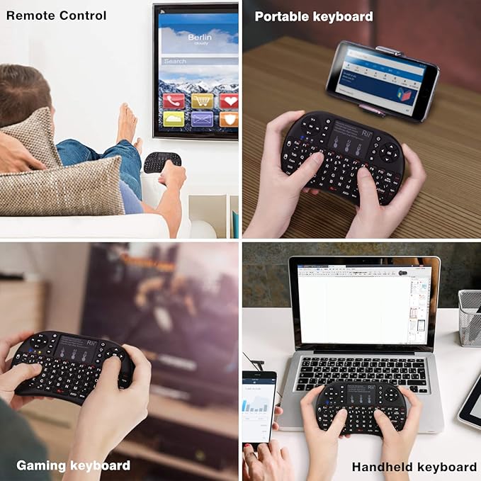 (Upgraded)Rii 2.4GHz Mini Wireless Keyboard with Touchpad,QWERTY,LED Backlit,Portable Keyboard for laptop/PC/Tablets/Windows/Mac/TV/Xbox/PS3/Raspberry Pi .(i8+ Black)