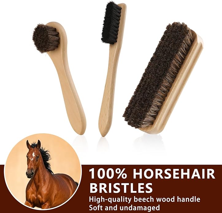 10 PCS Shoe Care Kit - Horsehair Brushes, Black Brown Polish Cream,Mink Oil Conditioner for Shoes,Polishing Cloth, Leather Boots Shine Care Kit ﻿Gift for Men Cowboy Husband Dad ﻿