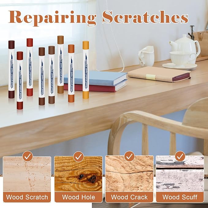 24PCS Furniture Repair Kit, Colorful Wood Filler Stick Floor Scratch Kits, Wooden Repair Wax Sticks for Repairing Scratches
