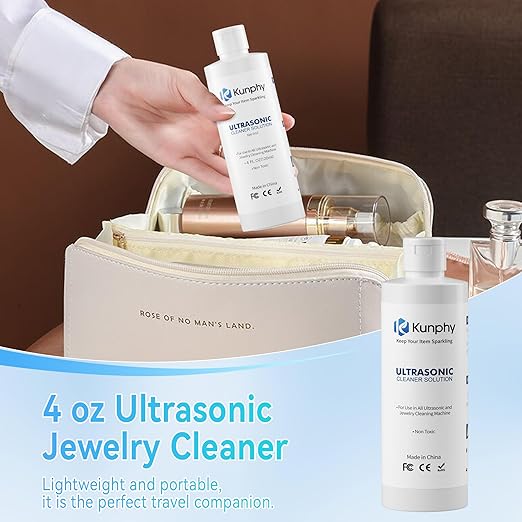 kunphy Jewelry Cleaner Solution -Ultrasonic Cleaner Solution for Gold, Silver, Platinum Diamonds and Non-Porous Precious & Semi-Precious Jewelry 4 oz(120ml)