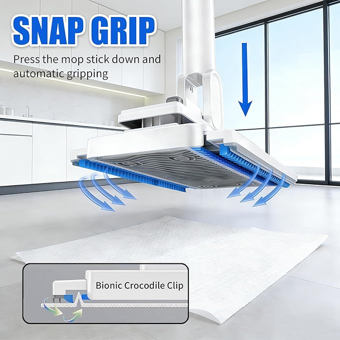 SOPAMI Sweep & Mop Kit Durable Cleaning Tool for Hardwood, Tile, Marble & Laminate Floors,Pet Hair Removal, Home, Kitchen Cleaning Essentials (2 Reusable Cleaning Pads&1pcs Disposable Dry Cloths