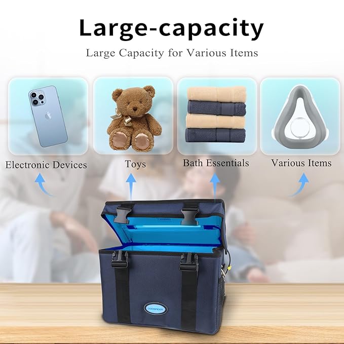 3 Gallon Large-powerful UV Light Sanitizer Box, Portable Foldable Cleaner and Sanitizing Machine with 3-level Timer, UV Cleaner Bag for Key, Towel, Mask Cleaning Machine USB Wall Plug-in Charging Blue