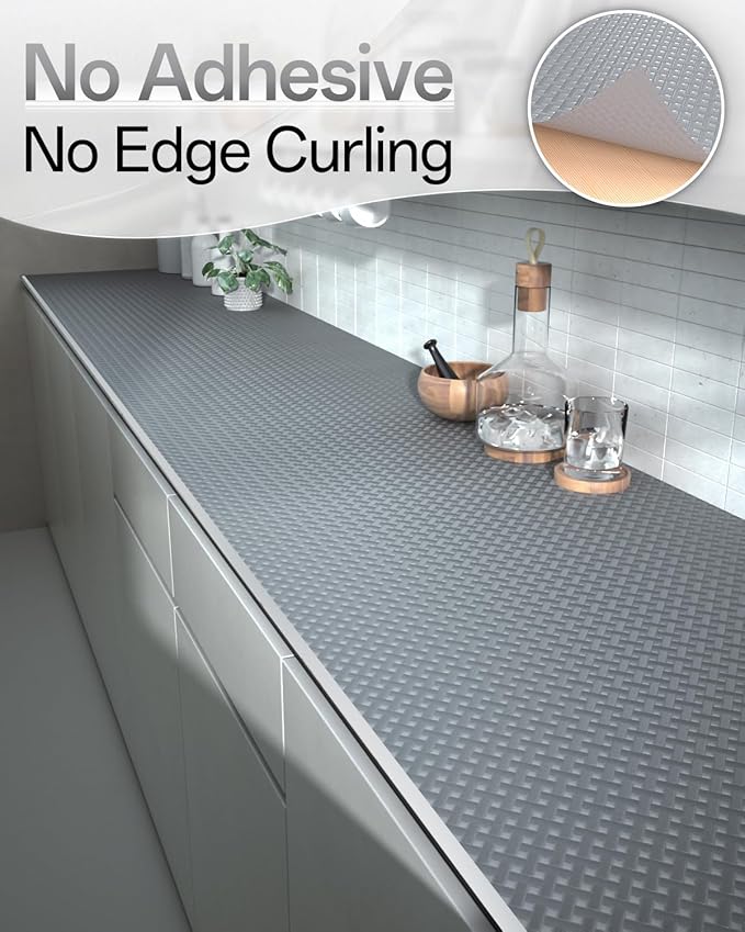 Shelf and Drawer Liner for Kitchen Cabinet, Non-Adhesive 18in x 120in Waterproof Contact Paper Refrigerator Liners Thickened Durable EVA Material Non Slip Mat for Dresser Cupboard Pantry Protector