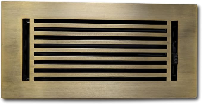 Madelyn Carter 4 x 10 Cast Aluminum Linear Vent Cover with Damper - Antique Brass (Overall: 5.25 x 11.5) | Floor Register - Wall Register