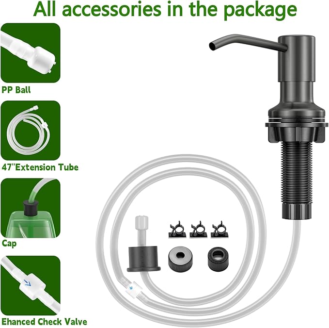 Kitchen Sink Soap Dispenser, Built in SoapDispenser, 47" Extension Tube kit, Counter Lotion Dispenser Pump, No Need More Refills (Gray)