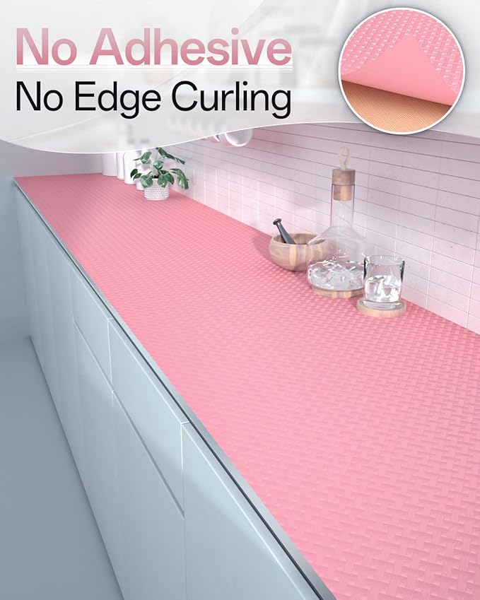 Shelf and Drawer Liner for Kitchen Cabinet, Non-Adhesive 18in x 120in Waterproof Contact Paper Refrigerator Liners Thickened Durable EVA Material Non Slip Mat for Dresser Cupboard Pantry Protector