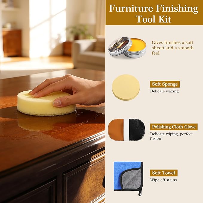 Wood Wax for Furniture, All Natural Paste Wax for Wood Polishing, Chalk Paint Beeswax for Sealing &Protecting Painted and Raw Wooden Surfaces, Beeswax Polish for Floors, Cabinets, Tables, Doors, 3.5oz