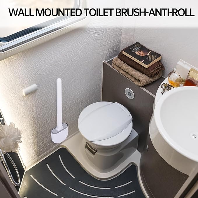 RV Toilet Bowl Brush 2pcs, Toilet Brush Silicone Won't Damage Toilets, Wall Mounted Toilet Brush-Anti-Roll, Anti-Drip Design, Suitable for RV Travel Trailers and Campers, Made by RVers for RVers (2)