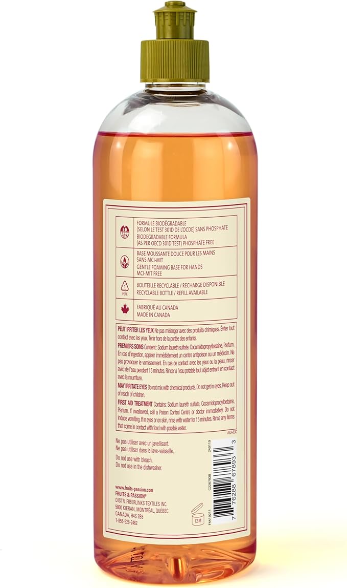 Cucina Fruits & Passion Concentrated Dish Soap, Sanguinelli Orange & Fennel, Gentle Liquid Dishwashing Detergent with Olive Oil, Vegan Formula in Refillable 16.9 fl oz Recyclable Bottle