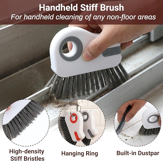2 PCS Groove Cleaning Brush 2 in 1 Window Track Cleaning Tool Crevice Cleanings Brush Multifunction Hard Bristle with Hidden Scraper Grout Cleaner Grip Brushes for Slid Door Track Window Sill
