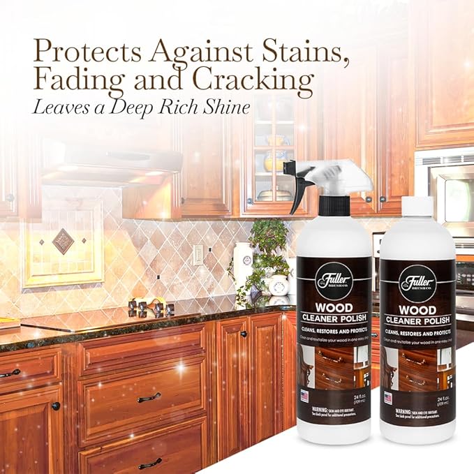 Fuller Brush Wood Polish & Cleaner – Conditions, Shines & Protects Wood Surfaces – Removes Dust, Smudges & Stains – Safe for Furniture, Cabinets, Tables & Trim - (Bottle with Sprayer - Pack of 4)