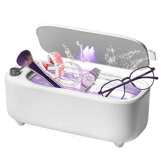 Ultrasonic Jewelry Cleaner with UV – 47kHz Professional Ultrasonic Cleaner Machine with 4 Cleaning Modes for Jewelry, Eyeglasses, Watch Strap, Dentures, Retainers & More – White