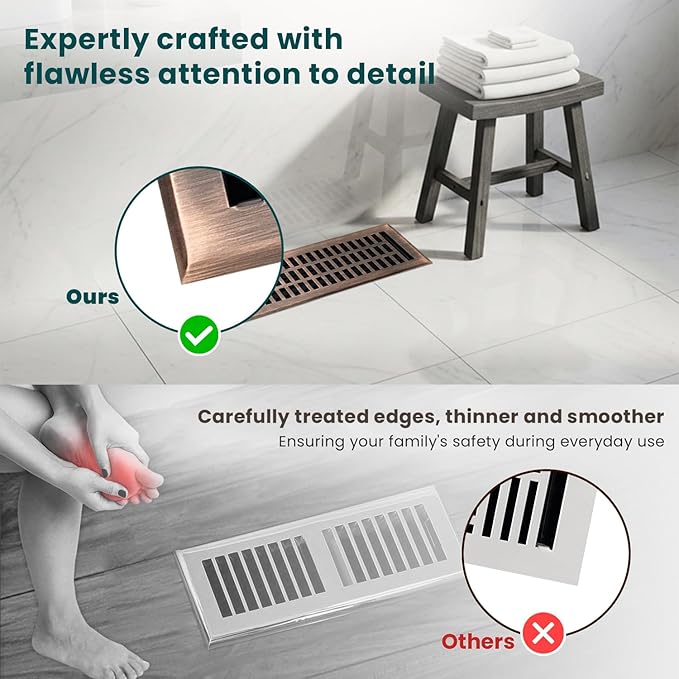 Empire Register Co, Vent Cover - 4x12 inch, Modern Contemporary Design, Antique Copper Finish, Heavy Duty Floor Vent Covers, Metal Damper Attached Vent Covers for Home Floor only