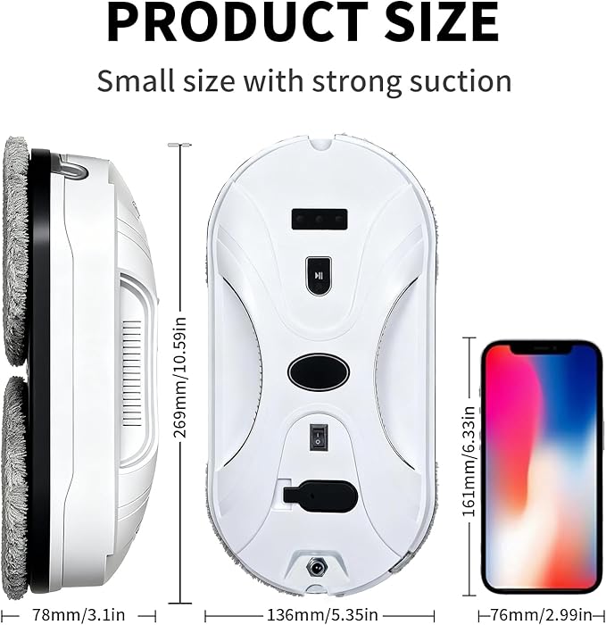 Patiixie Automatic Window Cleaning Robot, Window Cleaner Robot Auto Dual Spray, 2026 Model Robot Limpia Vidrios AI Path Planning, 3000Pa Suction, Remote Control, Edge Detection for Streak-Free Glass