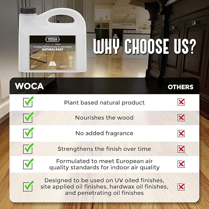 WOCA Natural Soap, White 2.5L - Concentrated Wood Cleaner for oil or wax finished hardwood floors, tables, millwork, cutting boards, and countertops