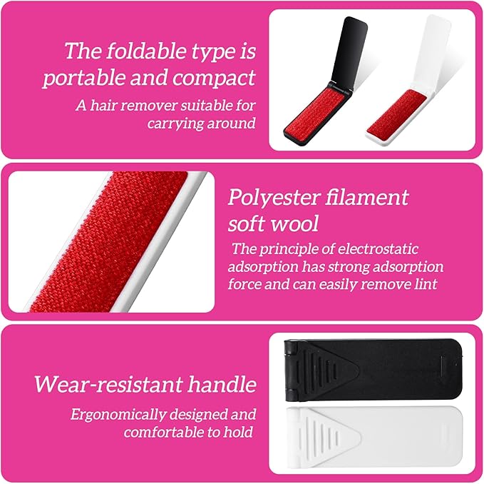8 Pcs Foldable Lint Brush, Reusable Portable Travel Size Lint Remover Mini Compact Lints Brushes for Clothes Furniture Pet Hair, Lightweight Lints Cleaner Brush Tool for Travel Home Car Use