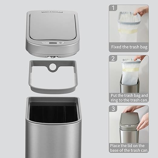 Ninestars Automatic Motion Sensor Bathroom Trash Can, 1.8 Gallon Smart Opening Garbage Bin for Bathroom, Bedroom, Kitchen, Office