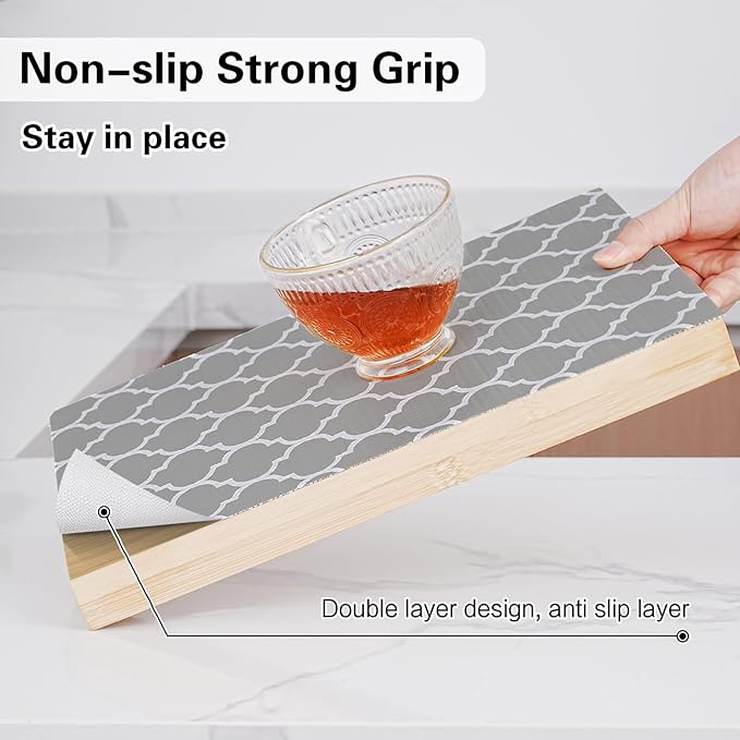 Drawer and Shelf Liner for Kitchen Cabinet,Non-Adhesive Cabinet Liner 18in x 10FT,Waterproof Shelf Paper Non-Slip Mats Cupboard Liners Contact Protect Dresser/Shelves/Table-Grey Lantern