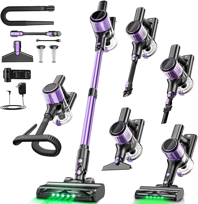 Cordless Vacuum Cleaner, 45KPA /10-in-1 Stick Vacuum with 29-inch Hose, 45Mins Runtime Vacuum Cleaners for Home, Anti-Tangle Brush, Lightweight Rechargeable Vacuum for Hardwood Floor Carpets
