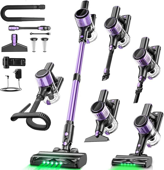 Cordless Vacuum Cleaner, 45KPA /10-in-1 Stick Vacuum with 29-inch Hose, 45Mins Runtime Vacuum Cleaners for Home, Anti-Tangle Brush, Lightweight Rechargeable Vacuum for Hardwood Floor Carpets