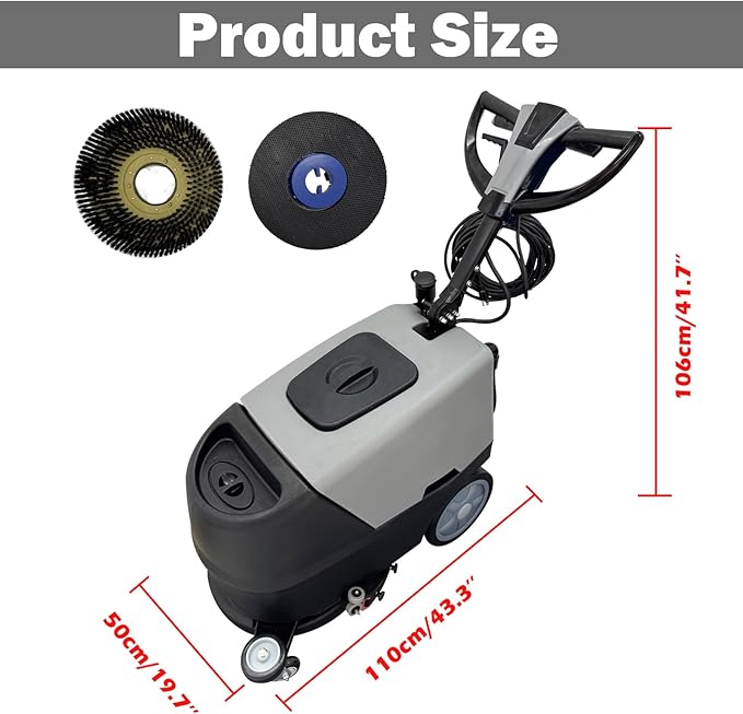 TECHTONGDA Commercial Auto Floor Scrubber Machine Walk Behind Floor Cleaning & Drying Machine with 17" Brush & 13.2 Gallons of Dual Tanks for Brushing, Polishing, Drying in Mall, Hotel, Airport 110V