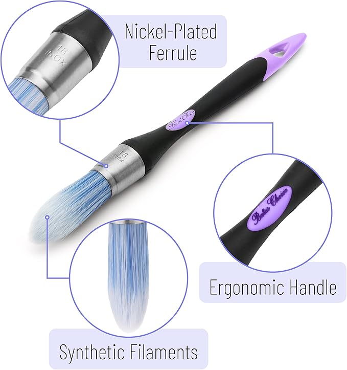 Bates- Trim Paint Brush, 0.75 Inch, 2 Pack, Purple and Black Ergonomic Non-Slip Handle, Synthetic Bristles, Trim Brushes for Painting