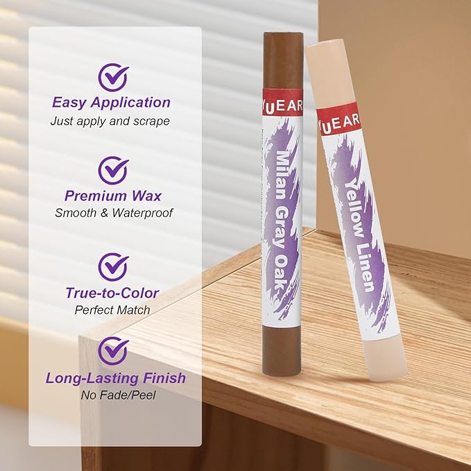 Wood Repair Wax Crayons & Filler Sticks Kit (20 Colors), Fix Scratches, Holes, Cracks on Furniture, Wood Floors, Cabinets, Stairs, Touch Up Markers for Hardwood & Carpentry (Gray Series)