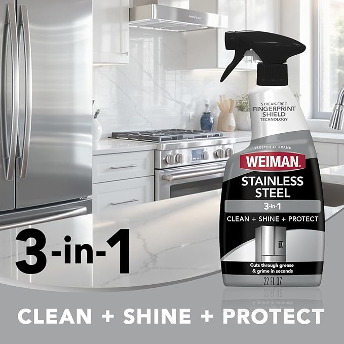 Weiman Stainless Steel Cleaner and Polish - Protects Appliances from Fingerprints and Leaves a Streak-Free Shine for Refrigerator, Dishwasher, Oven & Grill, Cleaning Supplies, Microfiber Cloth