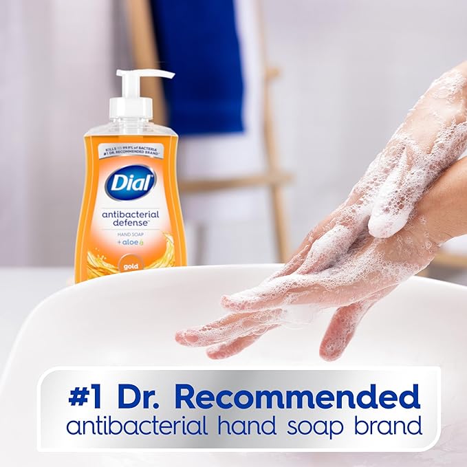 Dial Antibacterial Defense Liquid Hand Soap + Aloe, Gold Scent, 11 Fl Oz (Pack of 4), Dermatologist-Tested Hand Wash, Gentle Formula