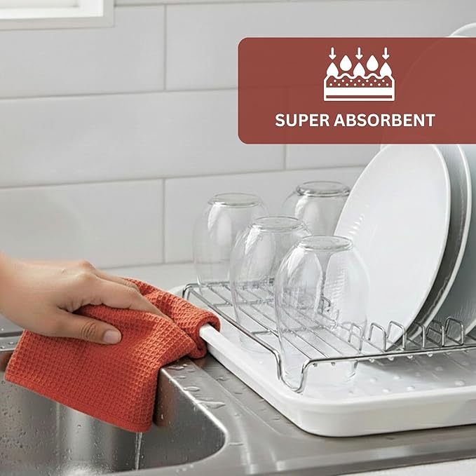 PurpleEssences Rust Waffle Weave Kitchen Towel, 100% Cotton, 15x25 Inches, with Hanging Loop Ultra Soft Absorbent Quick Drying Dish Cloth, Tea and Hand Towels, 4 Pack - Christmas Holiday Winter - Rust