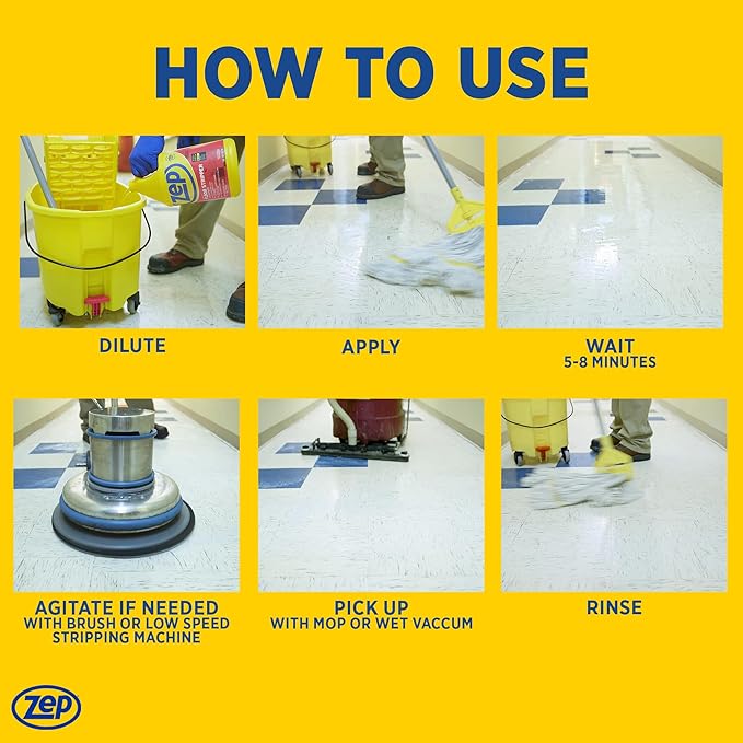 Zep Heavy-Duty Floor Stripper Ammonia Free Concentrate - 1 Gallon (Case of 2) ECZULFFS1282 - Low-Foaming Formula Removes Finish, Polish, and Heavy Buildup on Flooring