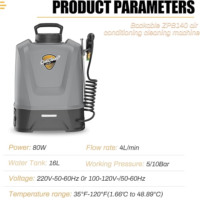 ZPB140 Portable Pressure Washer with 3.5 Gallon Water Tank, Port A Blaster HVAC Coil Cleaning, Coil Jet Cleaner for ac Unit 120V 80W for Indoor or Outdoor, Flow Rate 4L/min