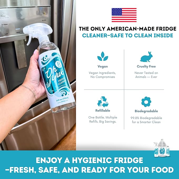 Oh Yuk Fridge Cleaner – Cleans Inside Refrigerator for Spotless, Food-Contact Safe Surfaces | Biodegradable, Vegan, Cruelty-Free | Effortlessly Lifts Sticky Messes & Dried-On Food | Spray Bottle