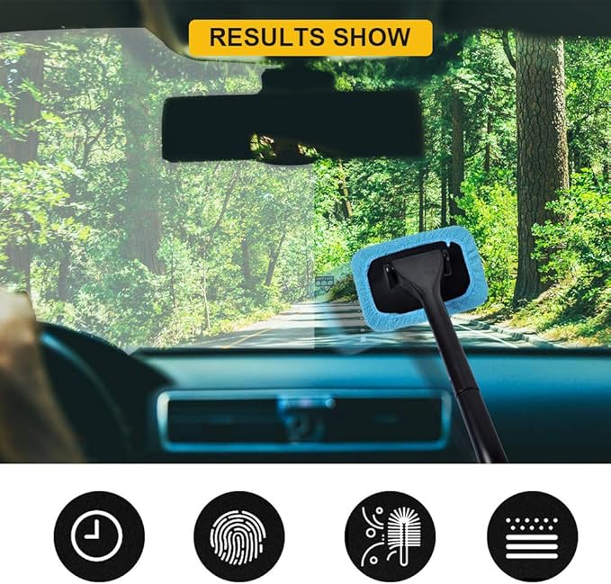 Car Care Microfiber Cloths for Windshield Cleaning Tool, Windshield Cleanner Wand Replaceable Glass Cleaning Bonnets, Interior Auto Window Cleaner Washing Pads, Fit 5”, Blue, 5 Pack